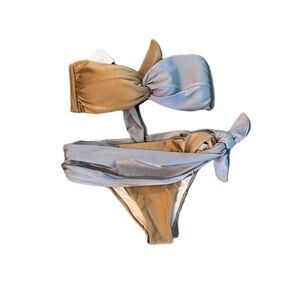 Reina Olga Two-Tone Silver and Gold Tie-Detail Bikini Set! Gorgeous!!